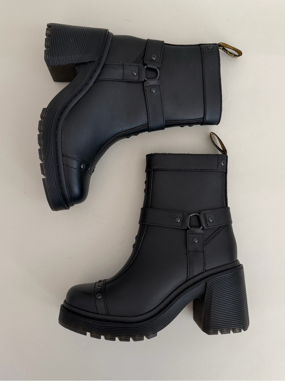 DR. MARTENS Spence Harness Leather Heeled Moto Boots Black US 9 - Picture 4 of 13